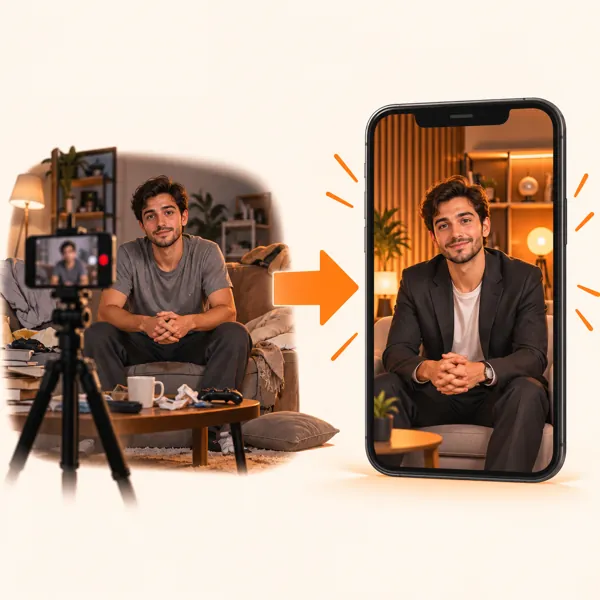 Vídeo gravado no sofá virando vídeo produzido em estúdio