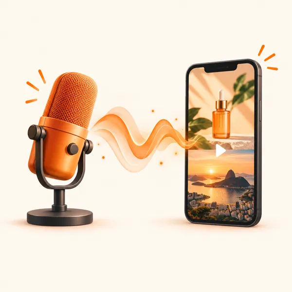 Microfone com a narração passando por cima das imagens do vídeo